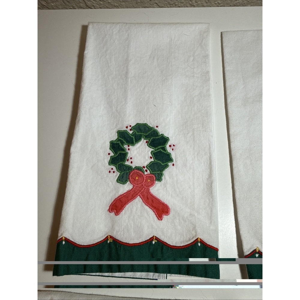 Vintage Christmas Tree Tea Towels Lillian Vernon Hand Cross Stitched Set of 4 - Picture 3 of 4